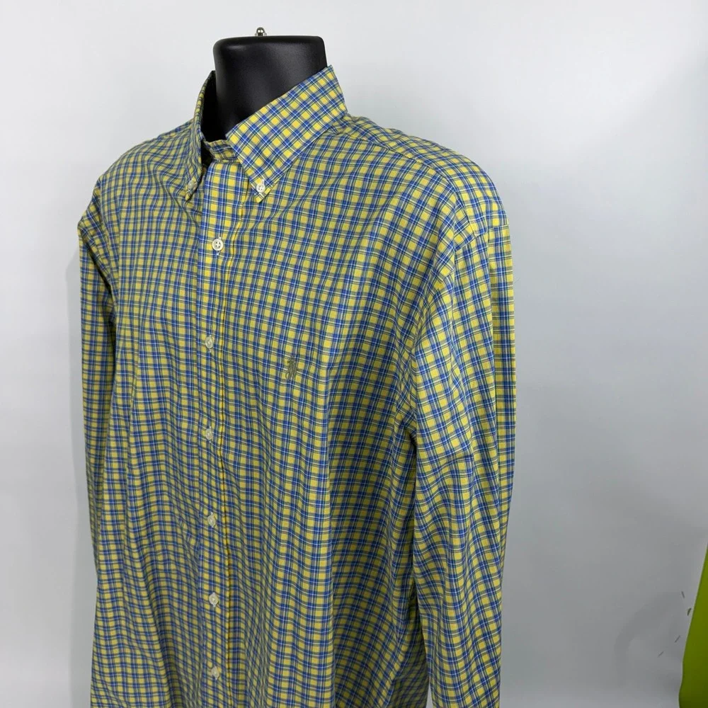 Polo Ralph Lauren Blake Mens M‎ Yellow Blue Plaid Long Sleeve Button Down Shirt
